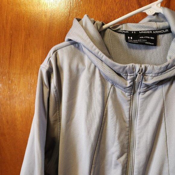Men's 2XL Under Armour Coldgear Loose Gray Lined Full Zip Hooded Jacket - Picture 3 of 10